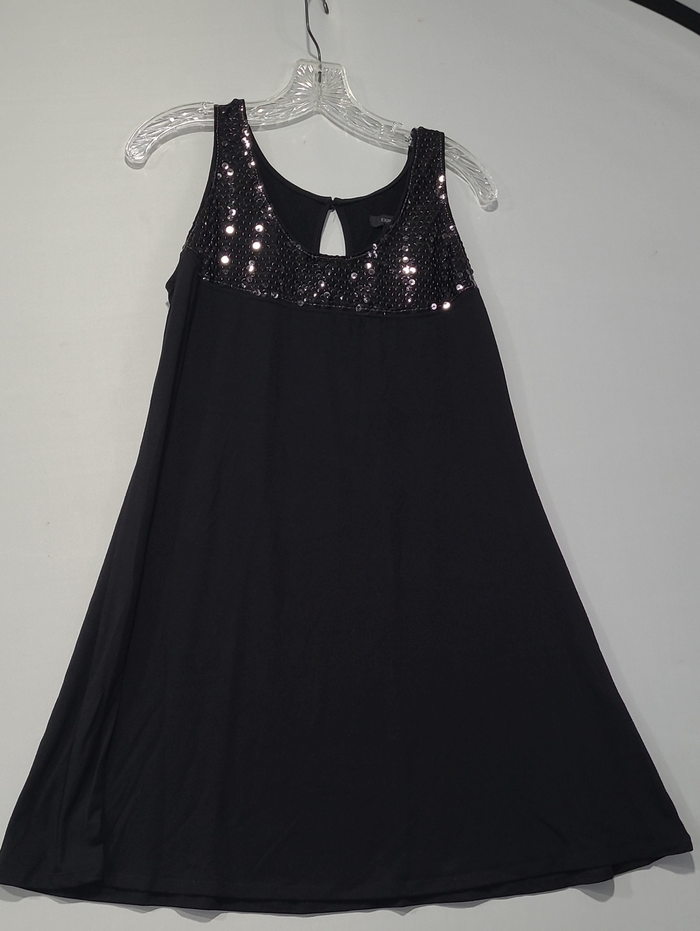 EXPRESS black sleeveless Dressy Casual mini dress feat. a shimmering sequinned